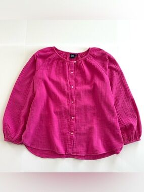GAP Crinkle Gauze Balloon Sleeve Button Up Shirt in Phoebe Pink | XL | GUC